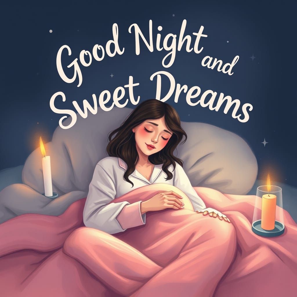 Cozy Bedtime Scene with Dreamy Text Overlay