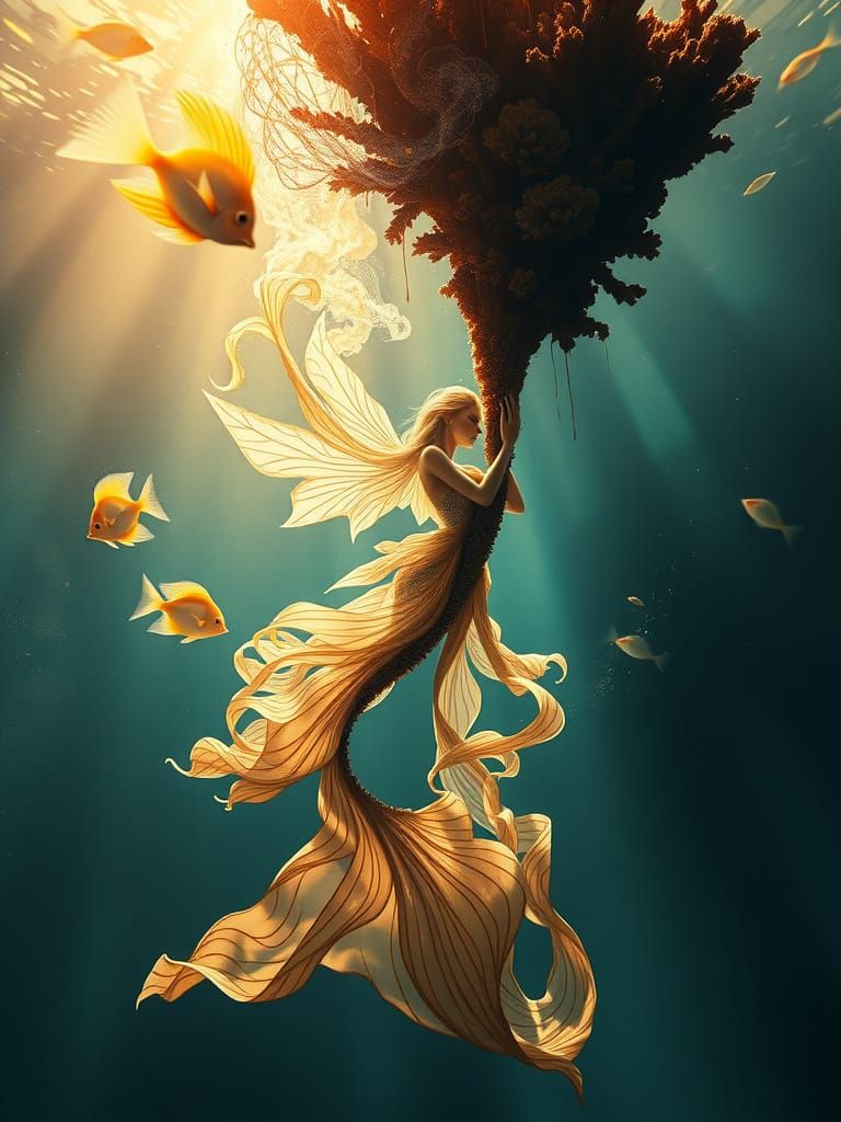 Ethereal Mermaid Amidst Tropical Coral