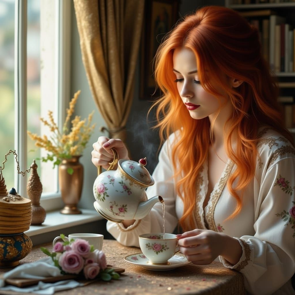 Woman Enjoys Cozy Morning Tea Ritual