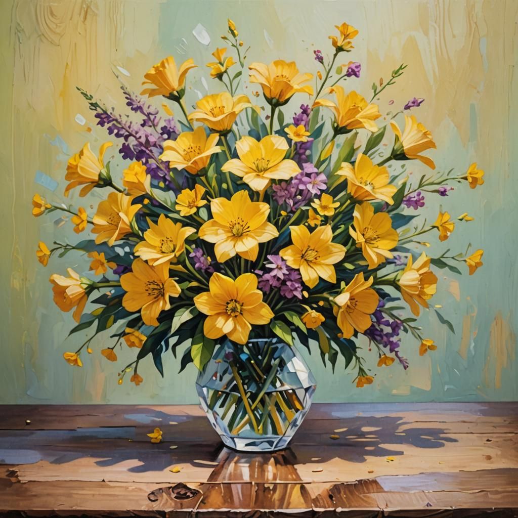 Vibrant Floral Still Life in Acrylic Style