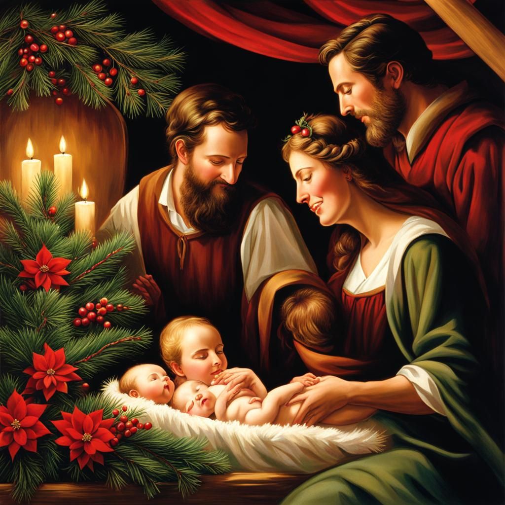 Nativity Scene with Christmas Decorations