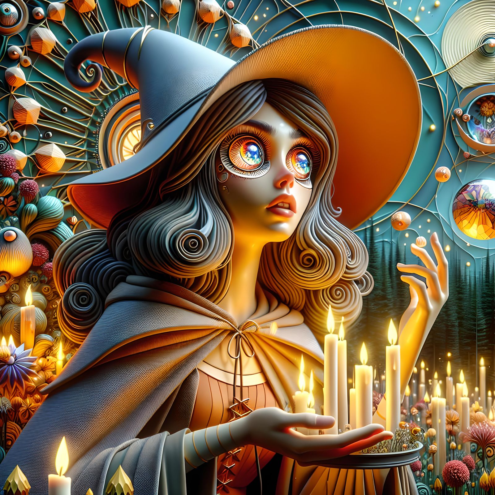 Enchanting Witch in Surreal Pop Art Forest