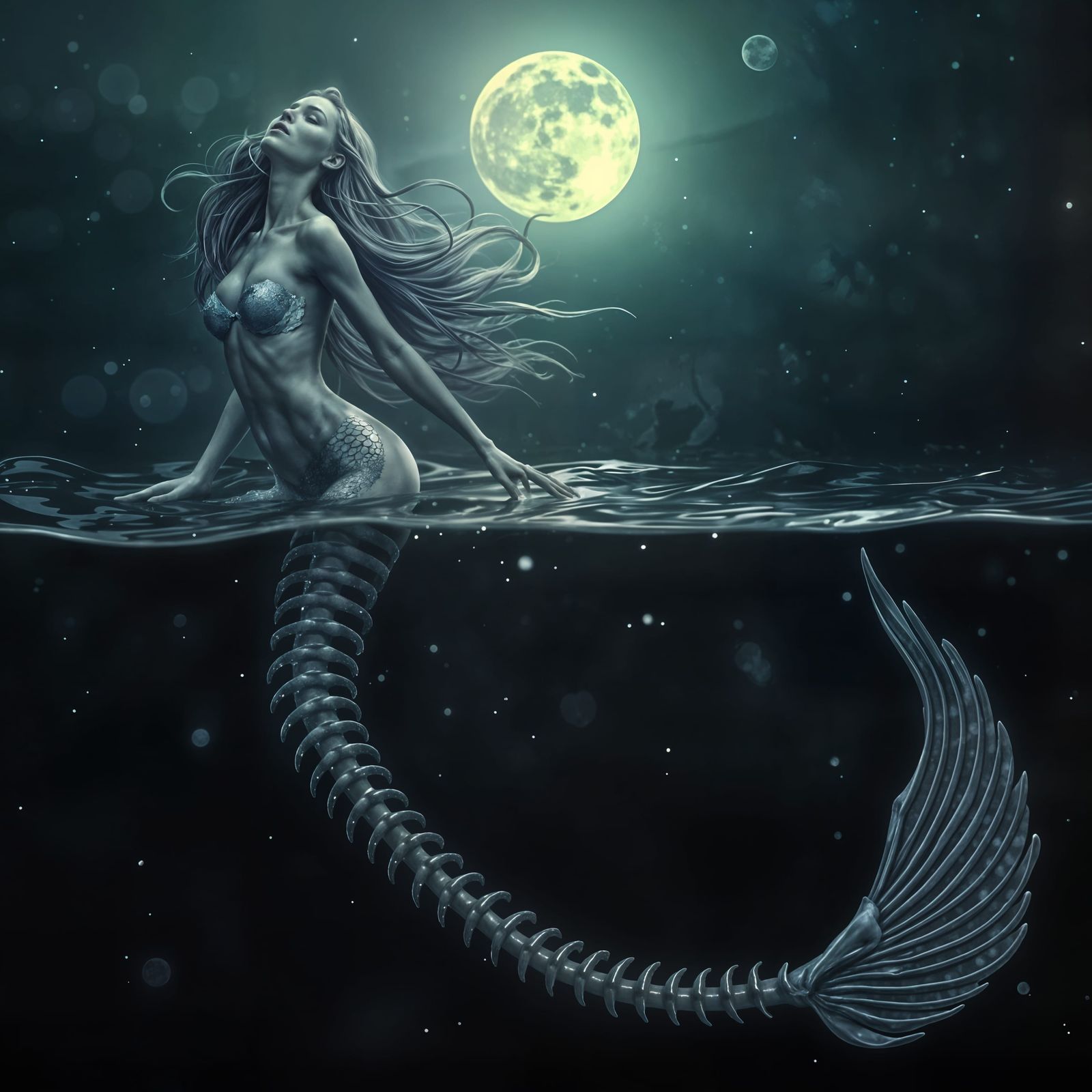 Ethereal Mermaid Siren in Moonlit Waters