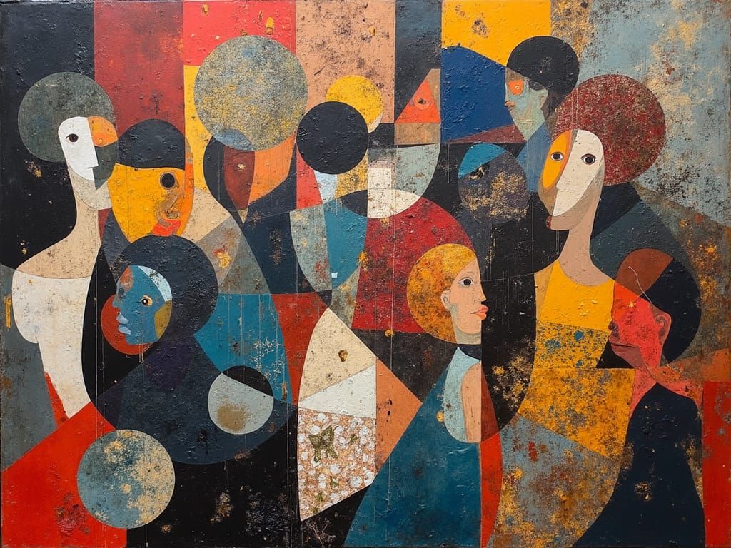 Geometric Chaos: A Textured Abstract Collage