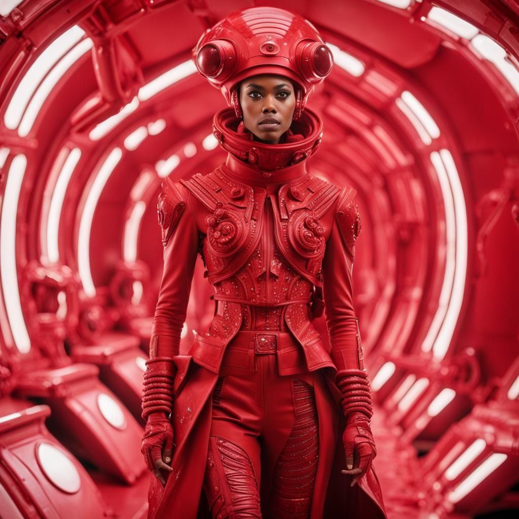 Extraterrestrial-Inspired Red Fashion on Space Colony