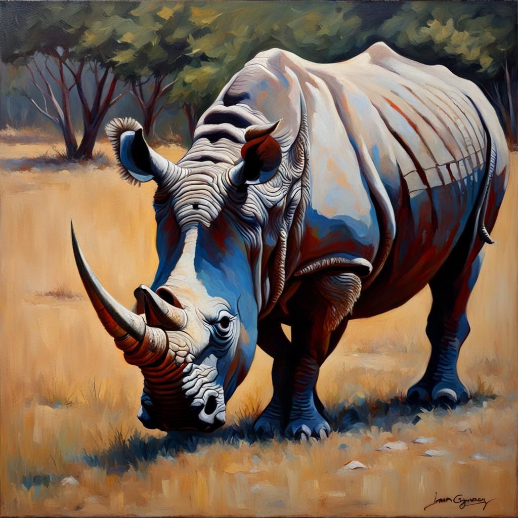 Rhino in Oil Painting Style
