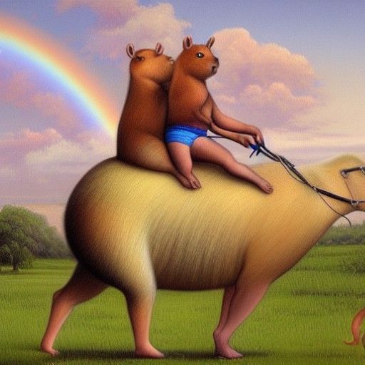 Capybara on Unicorn, Oil Painting Style
