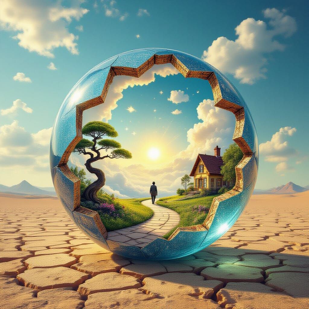 Surreal Stargate in Cracked Prism with Bonsai