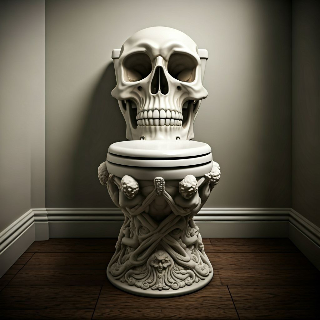 Ornate Skull Toilet in Art Deco Bathroom