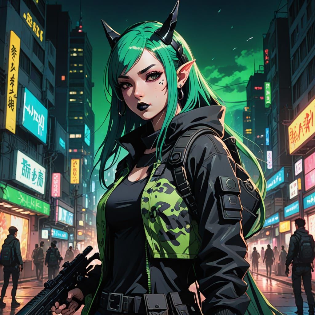 Goth Elf Sniper in Cyberpunk Urban Camo