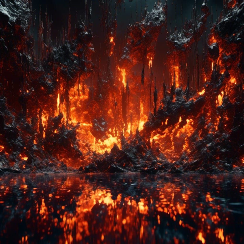 Dramatic Lagoon of Molten Metal and Fiery Sparks
