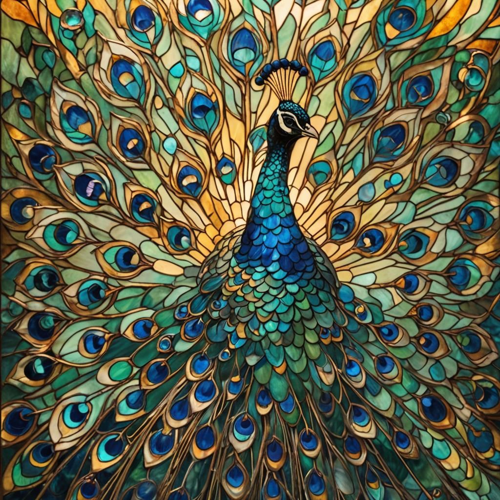 Majestic Peacock: Stained Glass Art in Tiffany Style