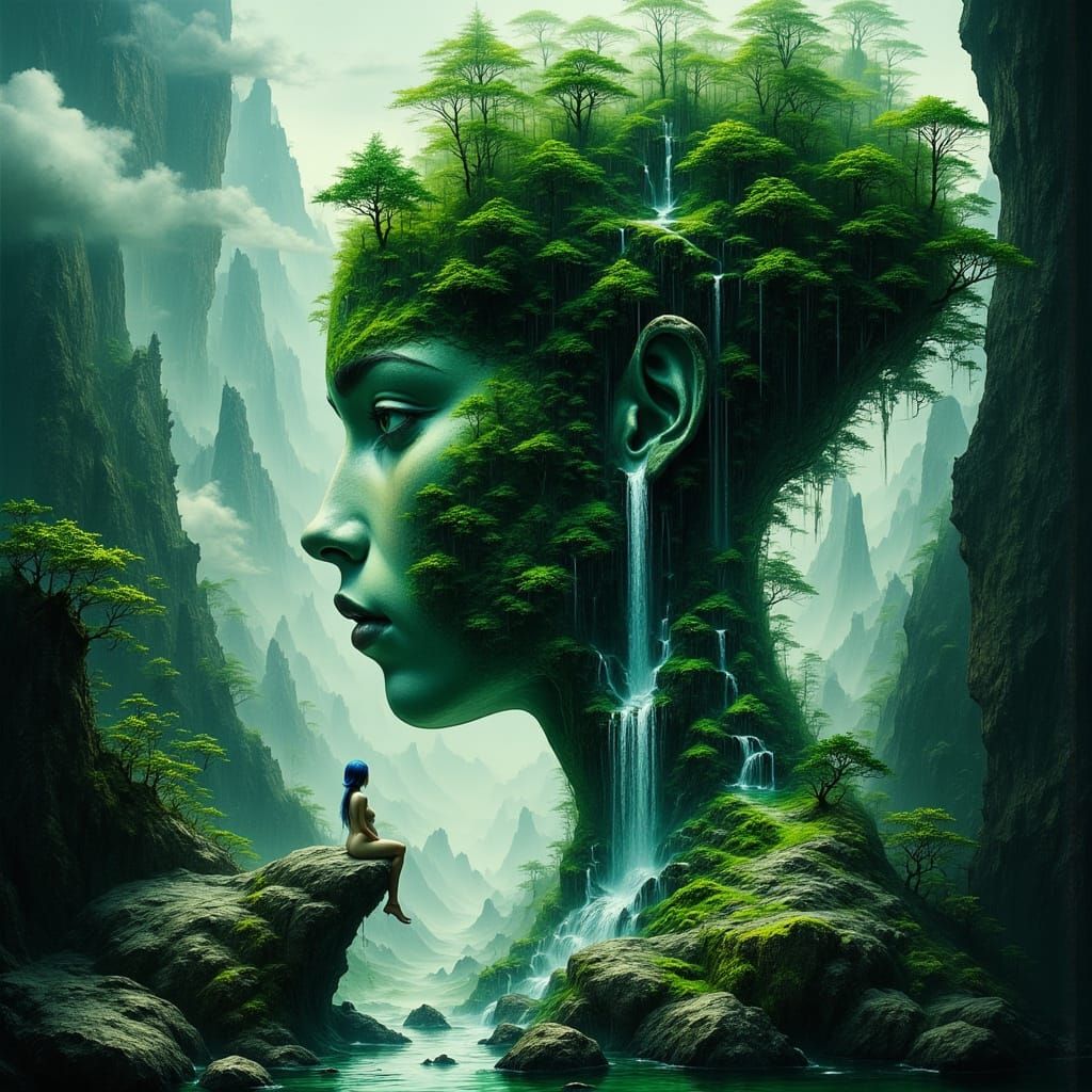 Surreal Mountain Goddess Waterfall Bodyscape