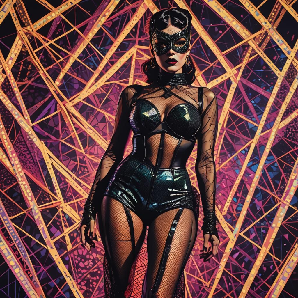 Pop Art Burlesque Dancer in Fishnets