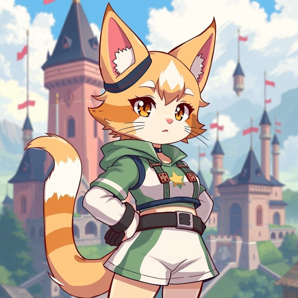 Fierce Cat Girl Warrior Stands Tall