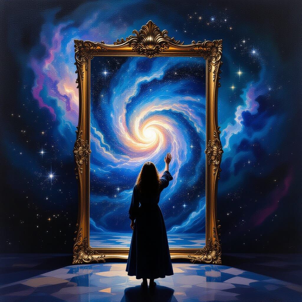 Surreal Cosmic Reflection in Oil Painting