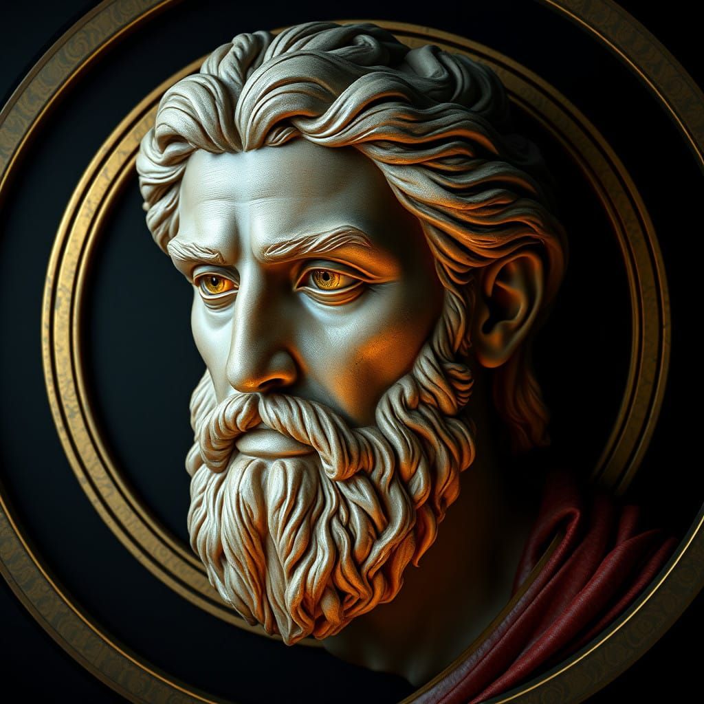 Classical Greek Sage Portrait in Marble Relief Style