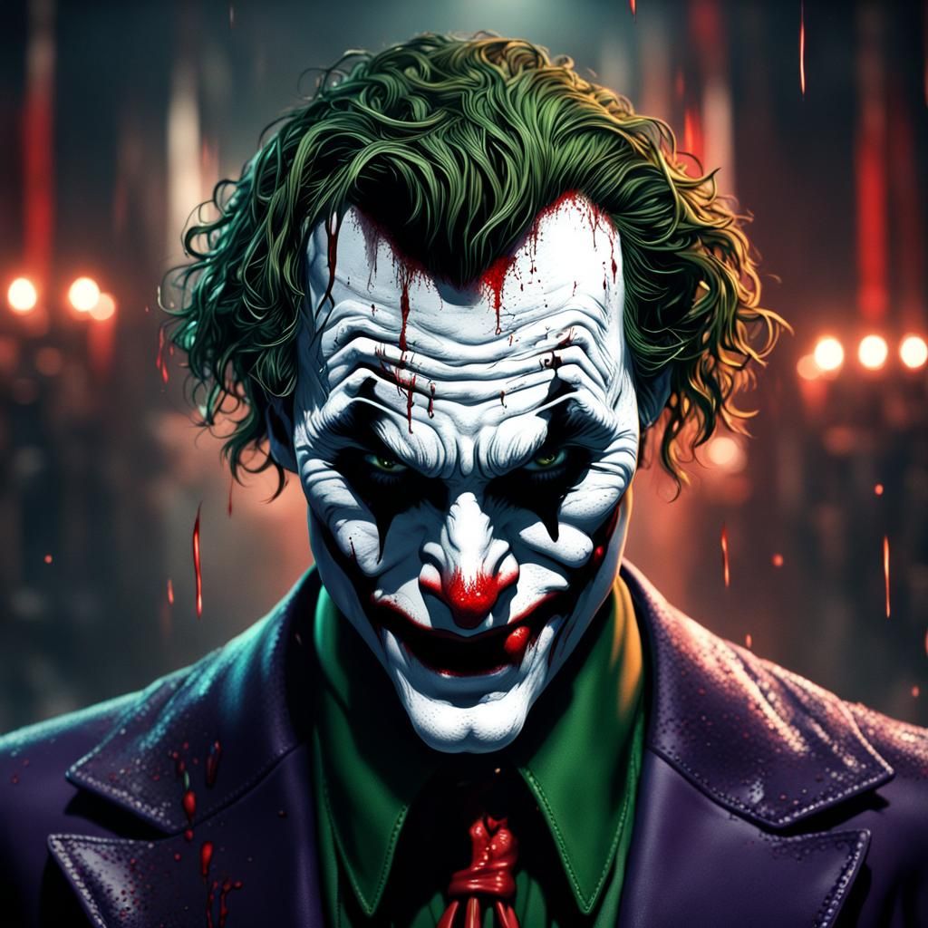 Menacing Joker with Bloody Eyes in Horror Art