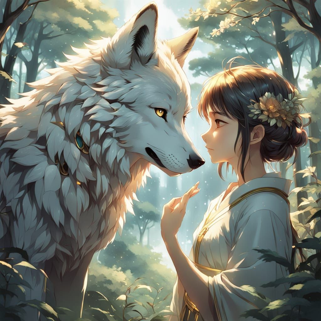 Romantic Anime-Inspired Wolf Couple in Love