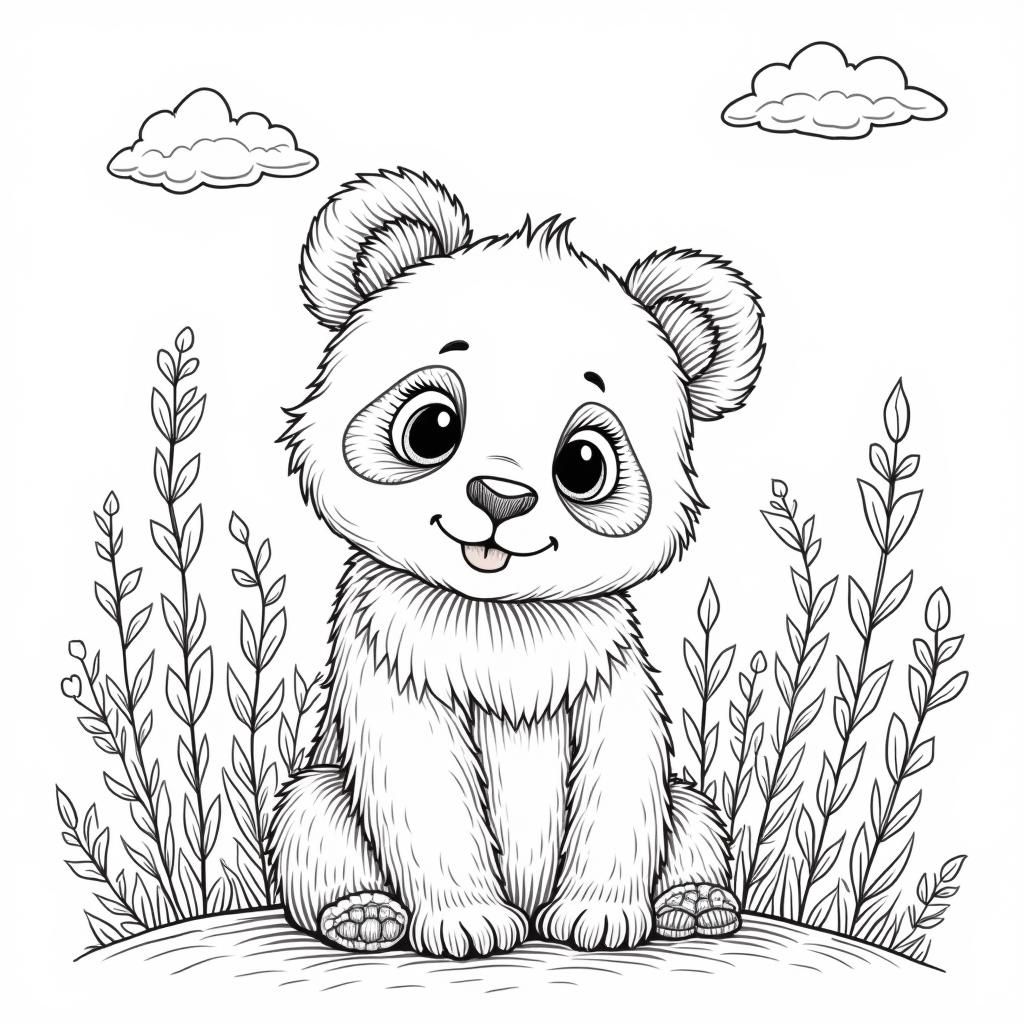 Cute Panda Coloring Page with Jungle Background