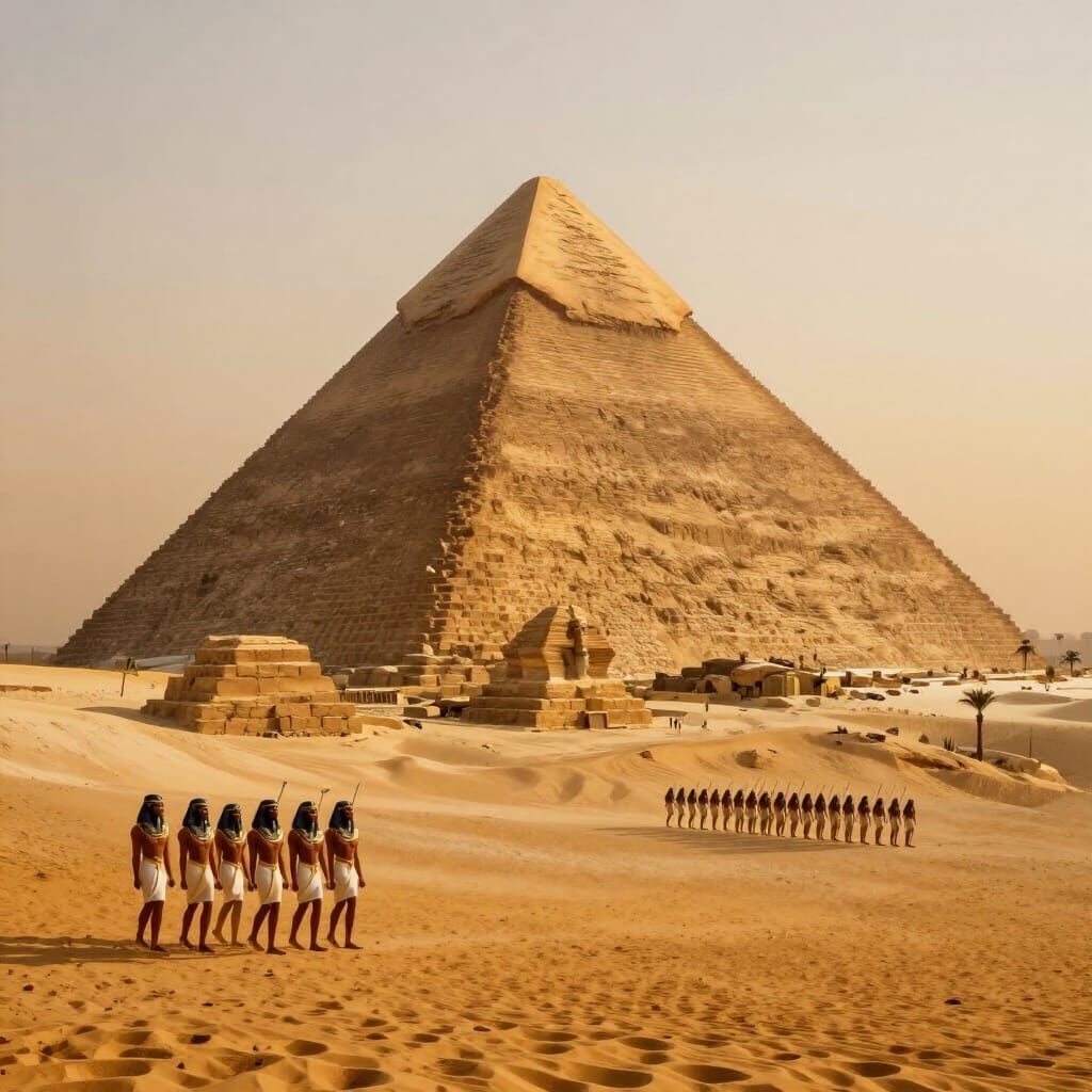 Egyptian Pyramid at Sunrise with Marching Soldiers in Matte ...