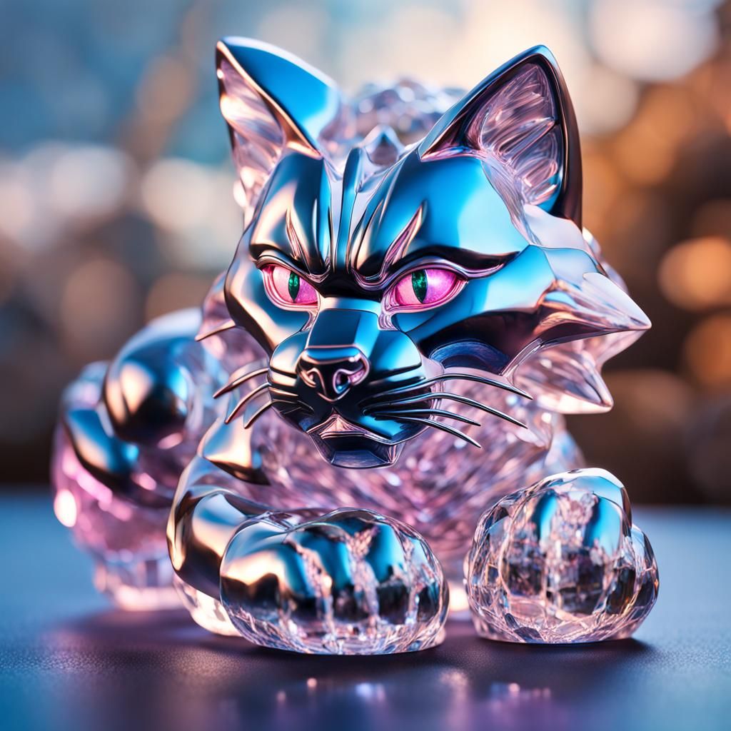 Hyperrealistic Crystal Cat Goku Statue