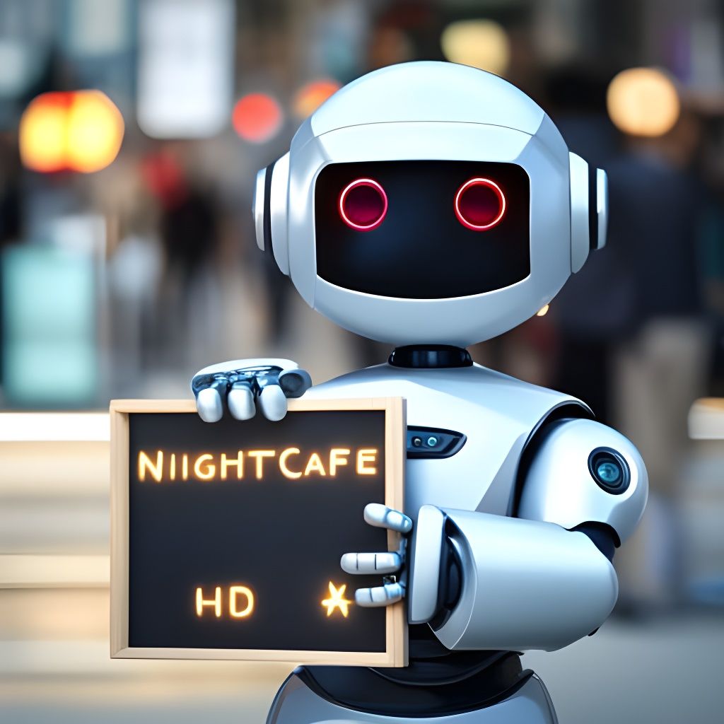 Cute Robot Holding NightCafe Sign in HDR