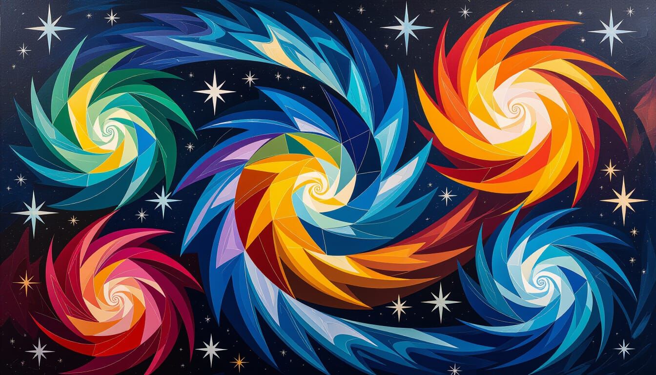 Spiraling Stars Impasto Painting with Plasma Bursts