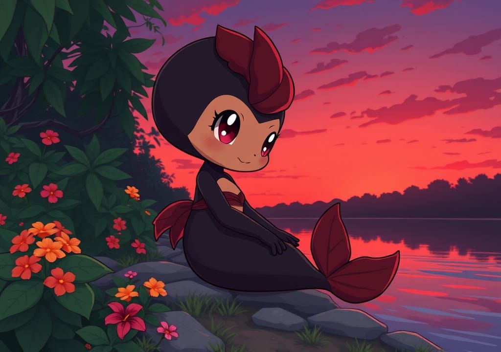 Brazilian Mermaid Pokémon Mascot by River in TCG Style