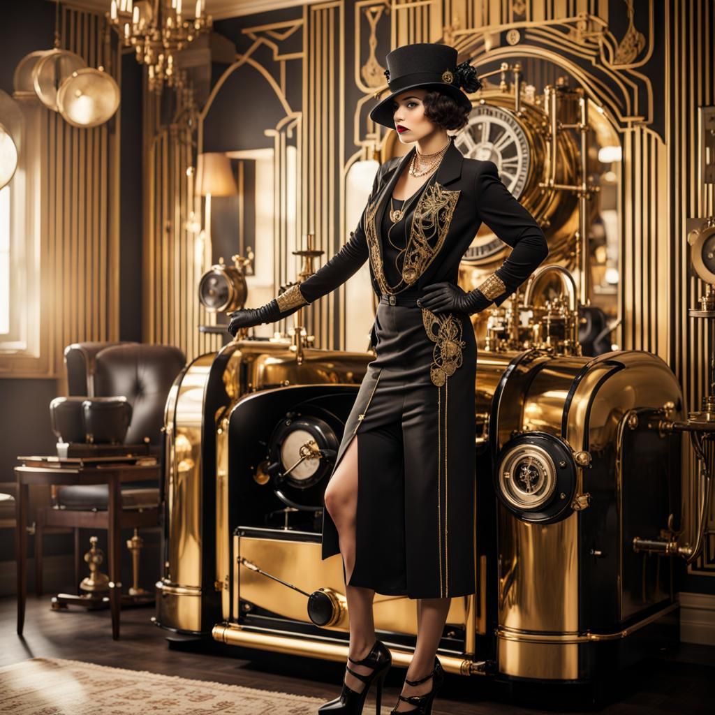 Art Deco Living Room with Jazz Era Woman