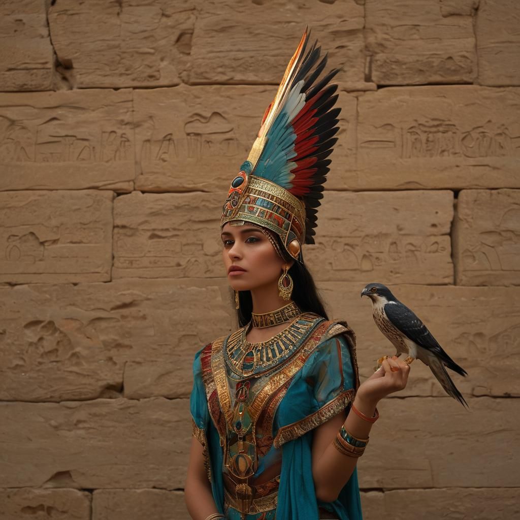 Egyptian Princess with Falcon in Golden Hour Light
