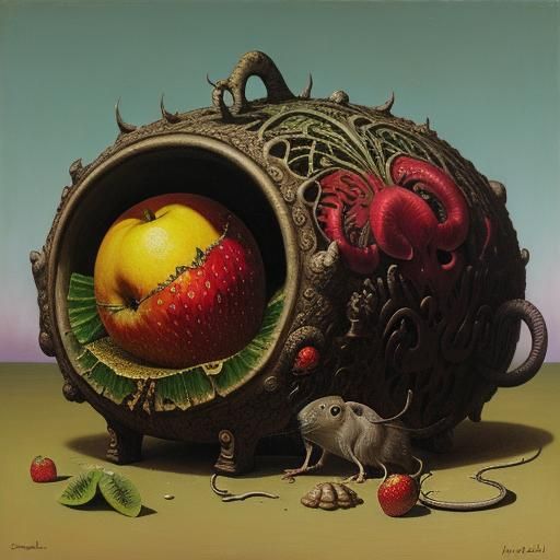 Surreal Still Life with Grotesque Rat