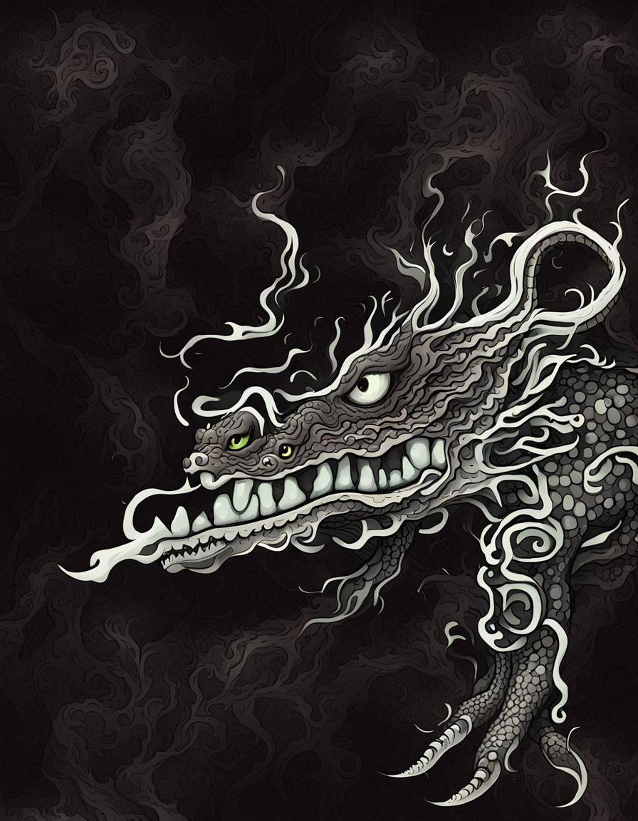 Abstract Glowing Dragon in the Dark: Line Art