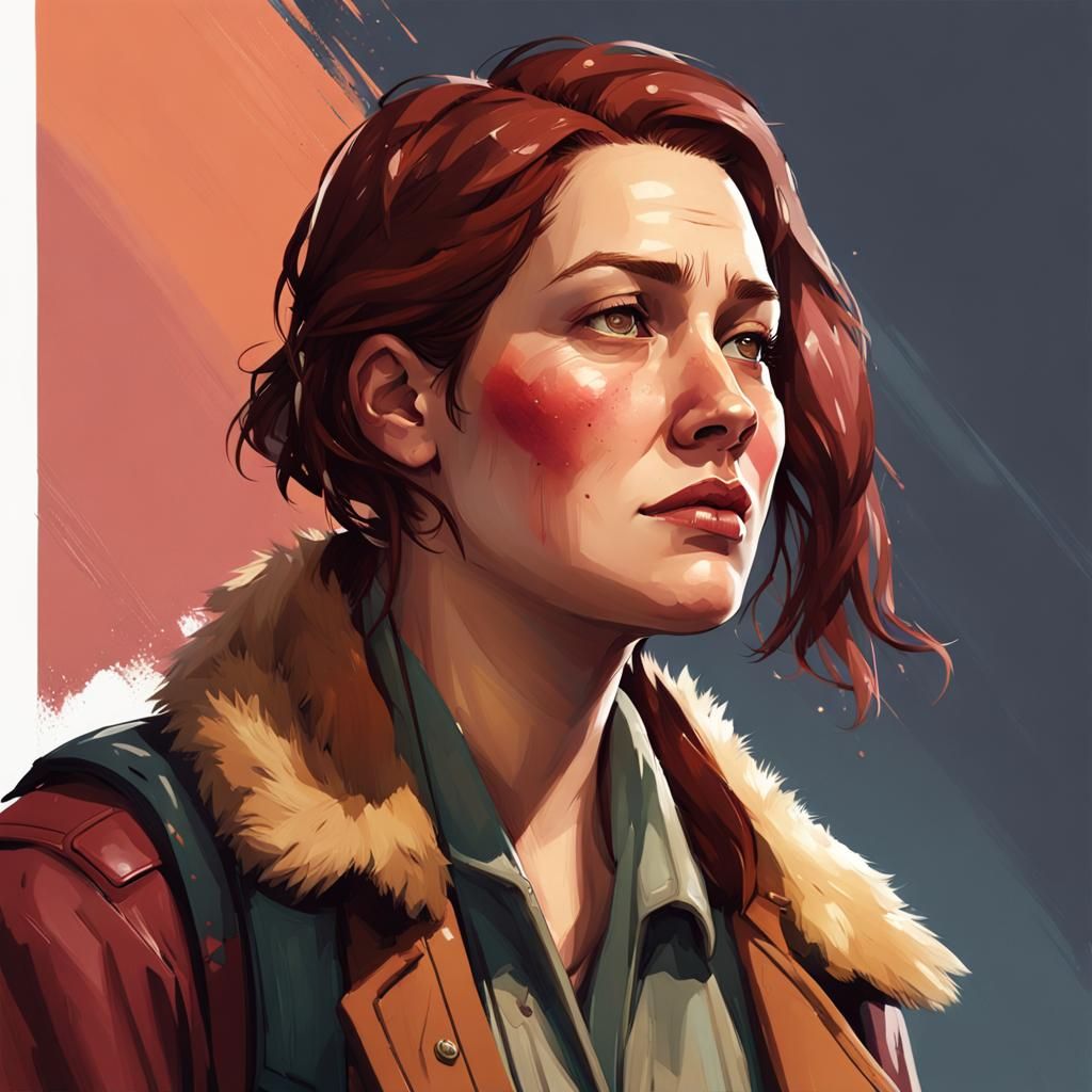 Stylized Portrait of a Woman with Burgundy Hair