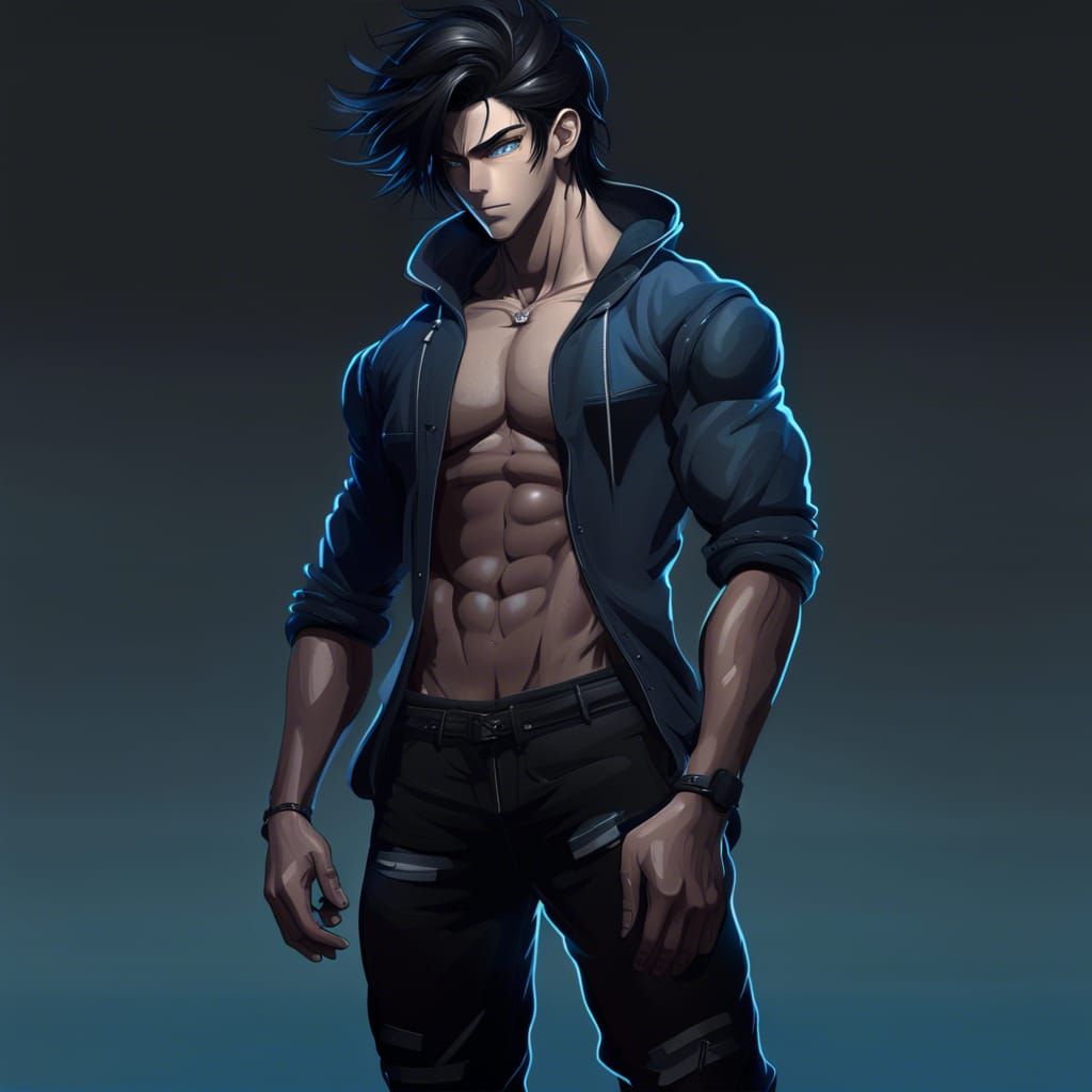 Attractive Muscular Anime Teenager in Detailed Digital Art