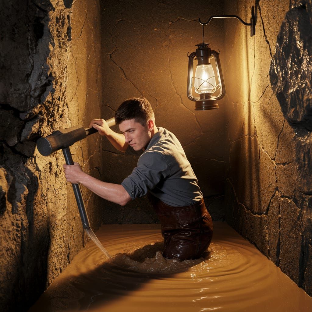 Young Worker Drives Steel Tube Through Ancient Rock Wall in ...