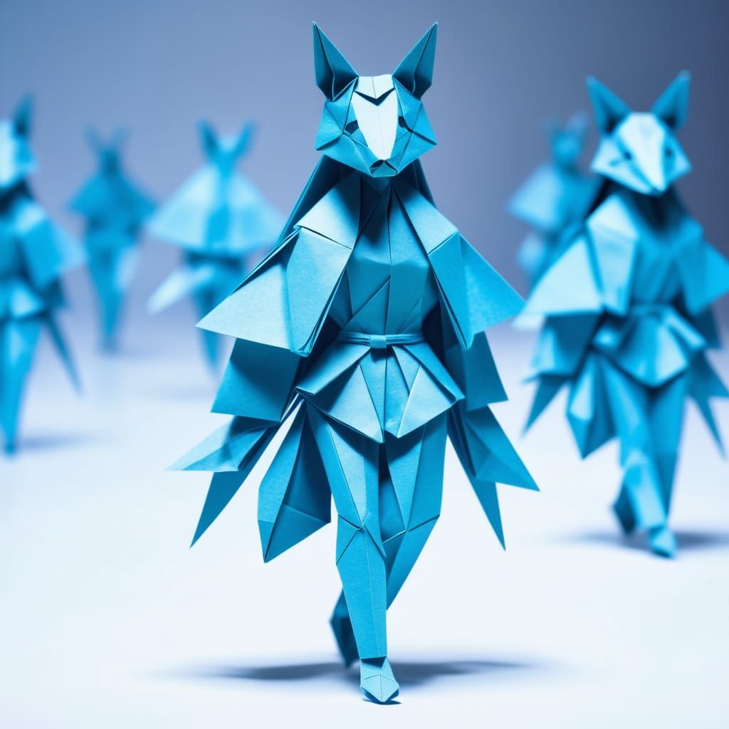 Origami Paper Fashion Model on Catwalk