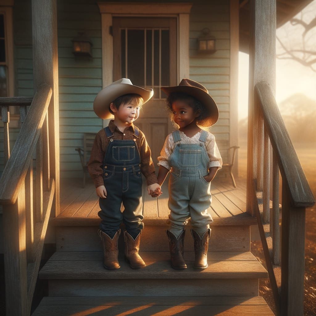 Innocent Childhood Friends in Vintage Country Setting
