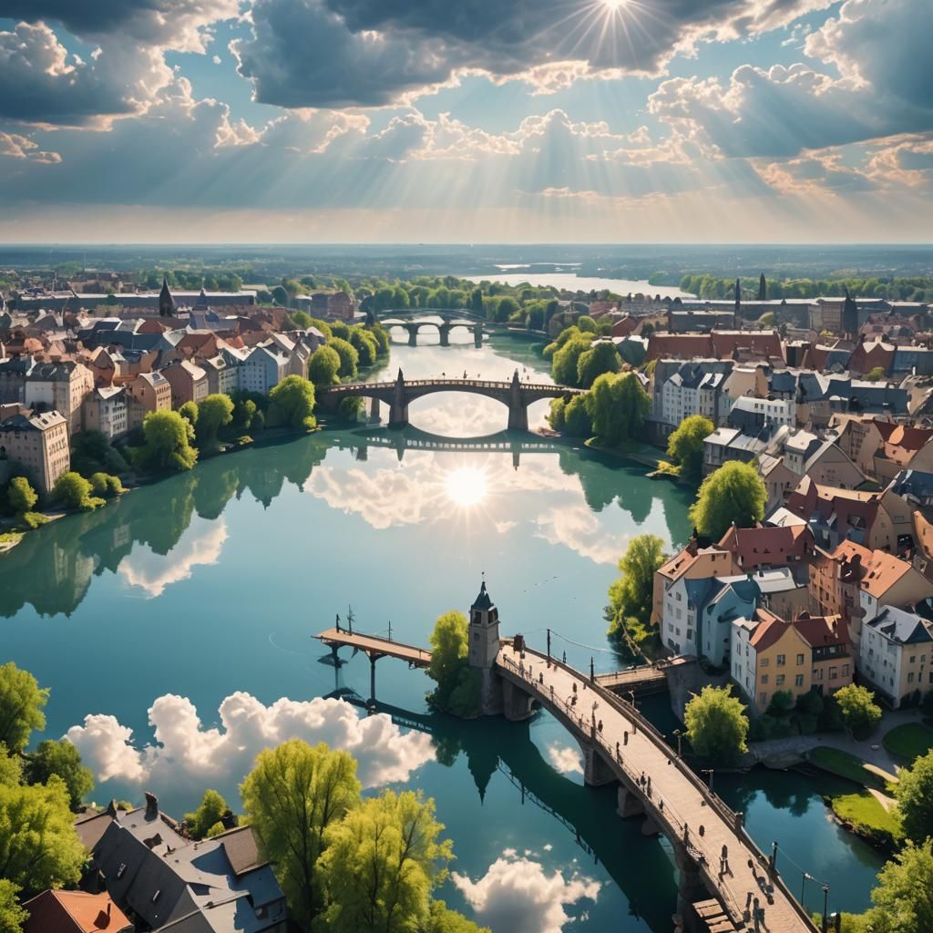 Quaint Cityscape with Multi-Level Bridges