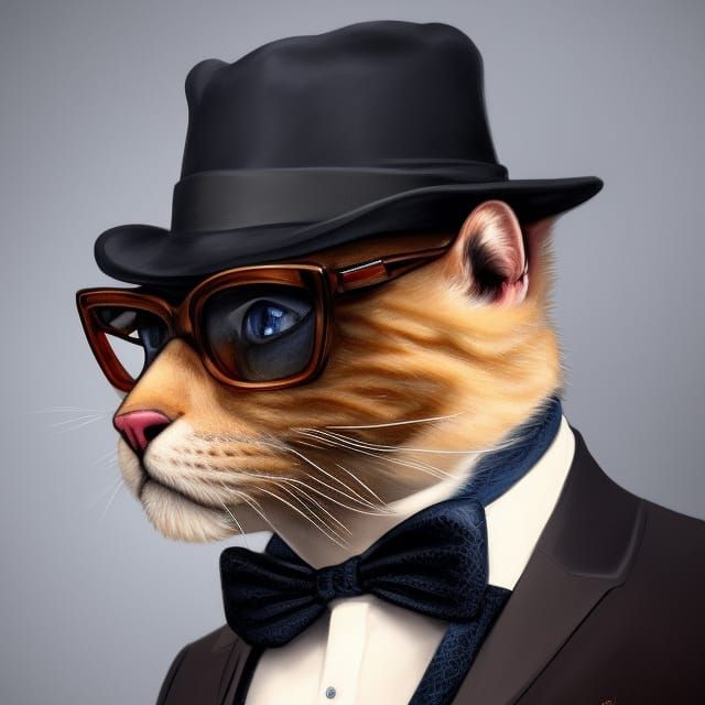 Aristocratic Cat Portrait in Detailed Comic Art Style