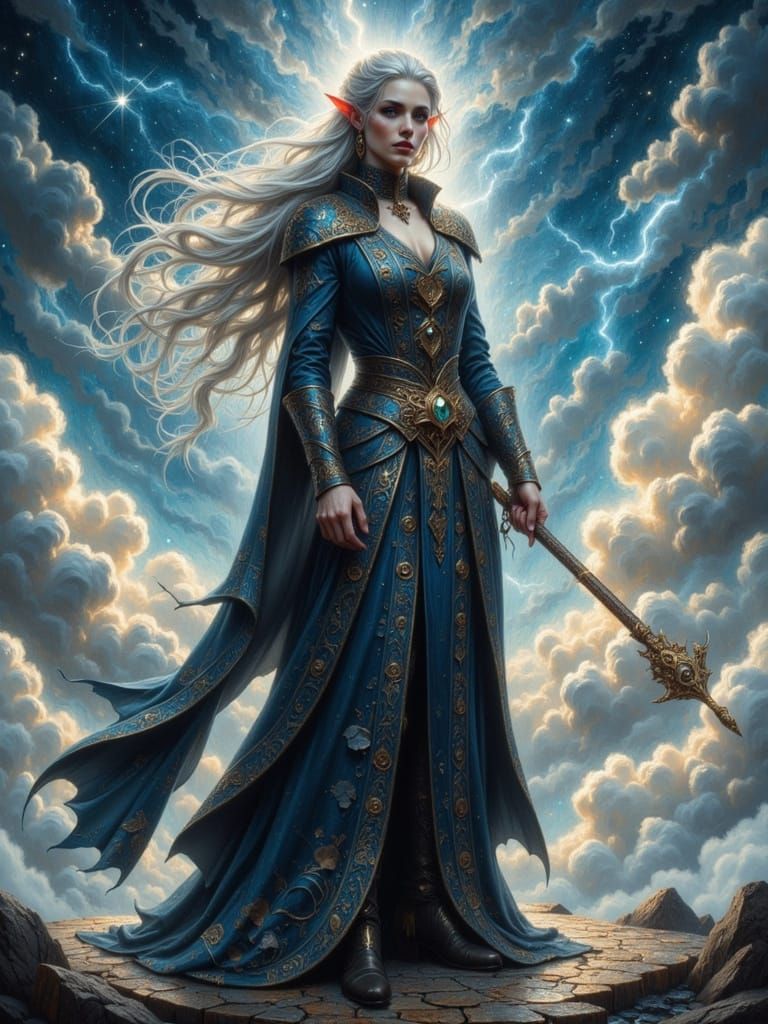 Celestial Elf on Airship Deck in High Fantasy Style
