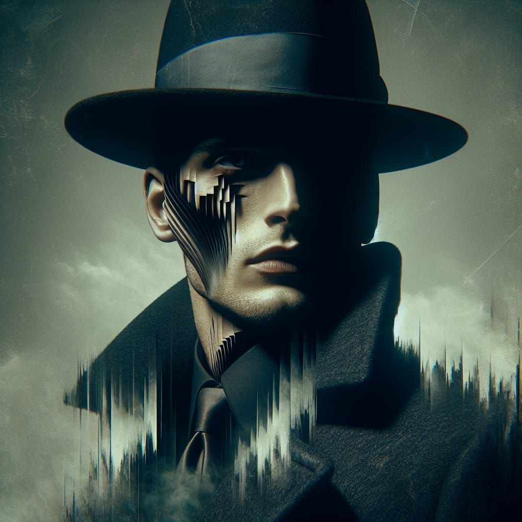 Surreal Noir Portrait of a Man with Damaged Past