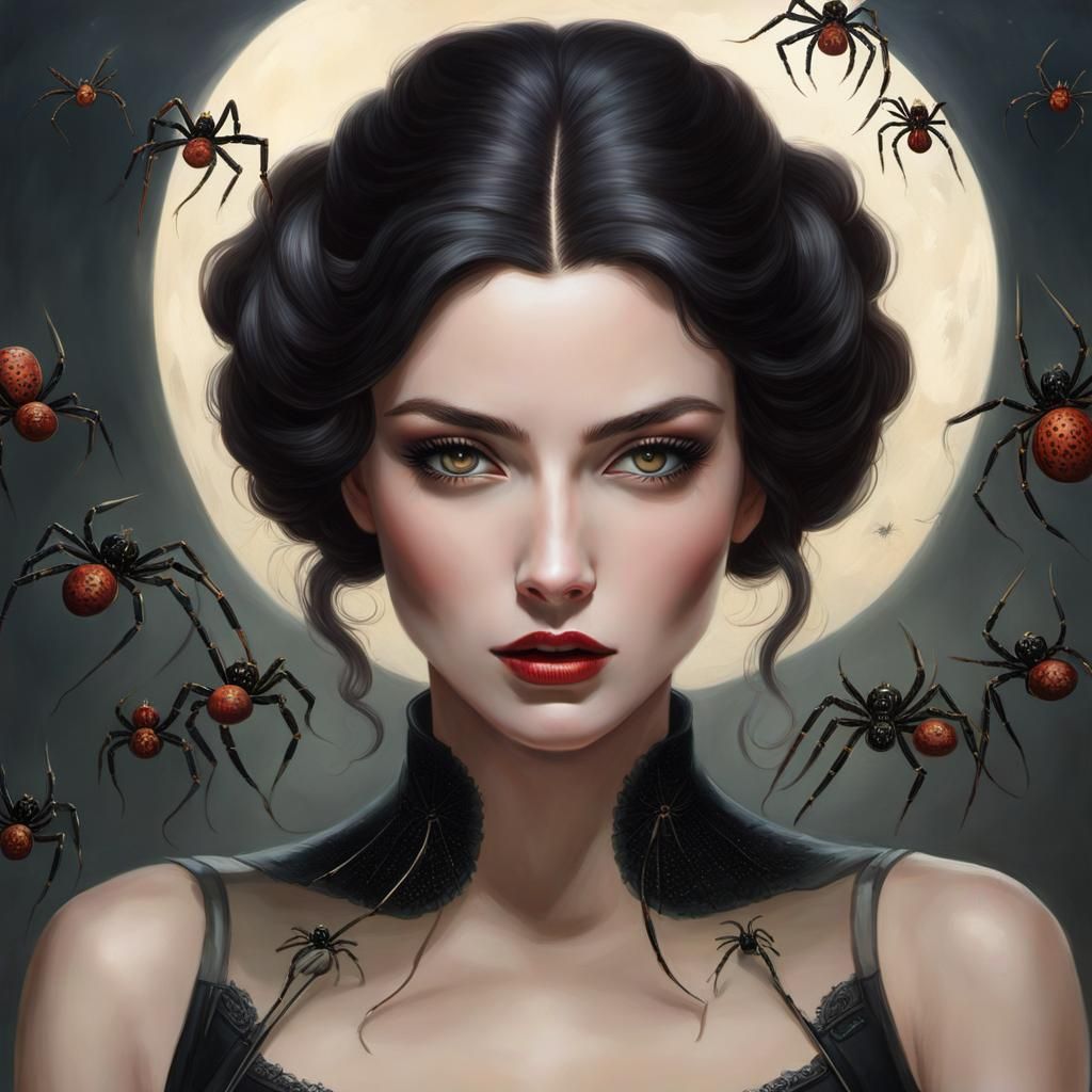 Woman Covered in Spiders: Hyperrealistic Digital Illustratio...