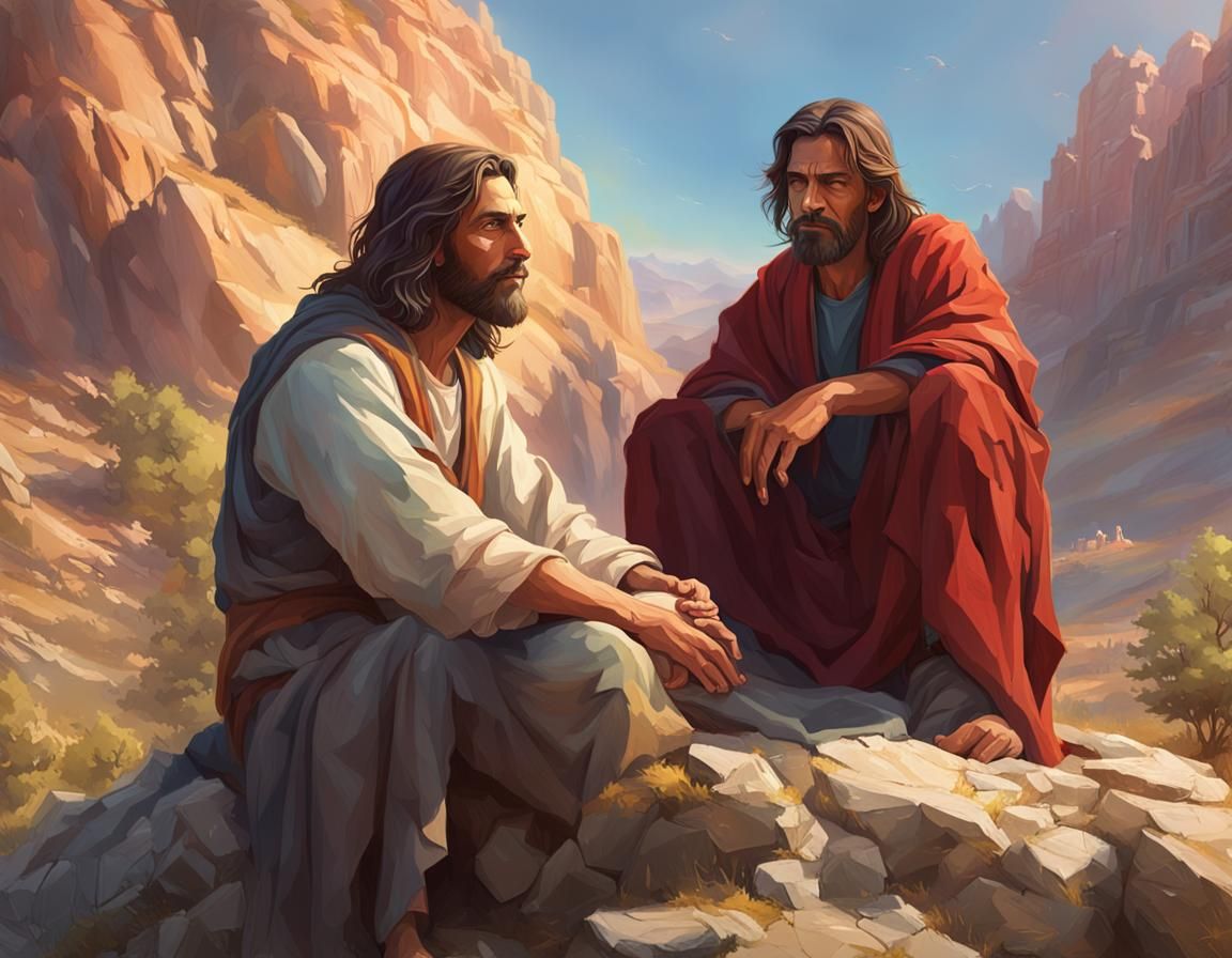 Jesus Temptation in the Desert: Hyperdetailed Concept Art