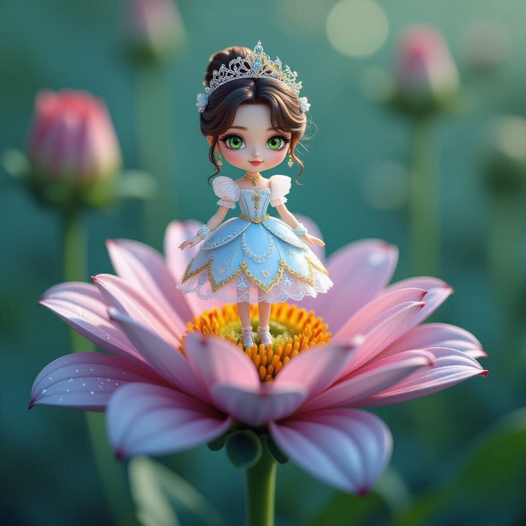 Clockwork Princess in Magical Garden, Digital Art