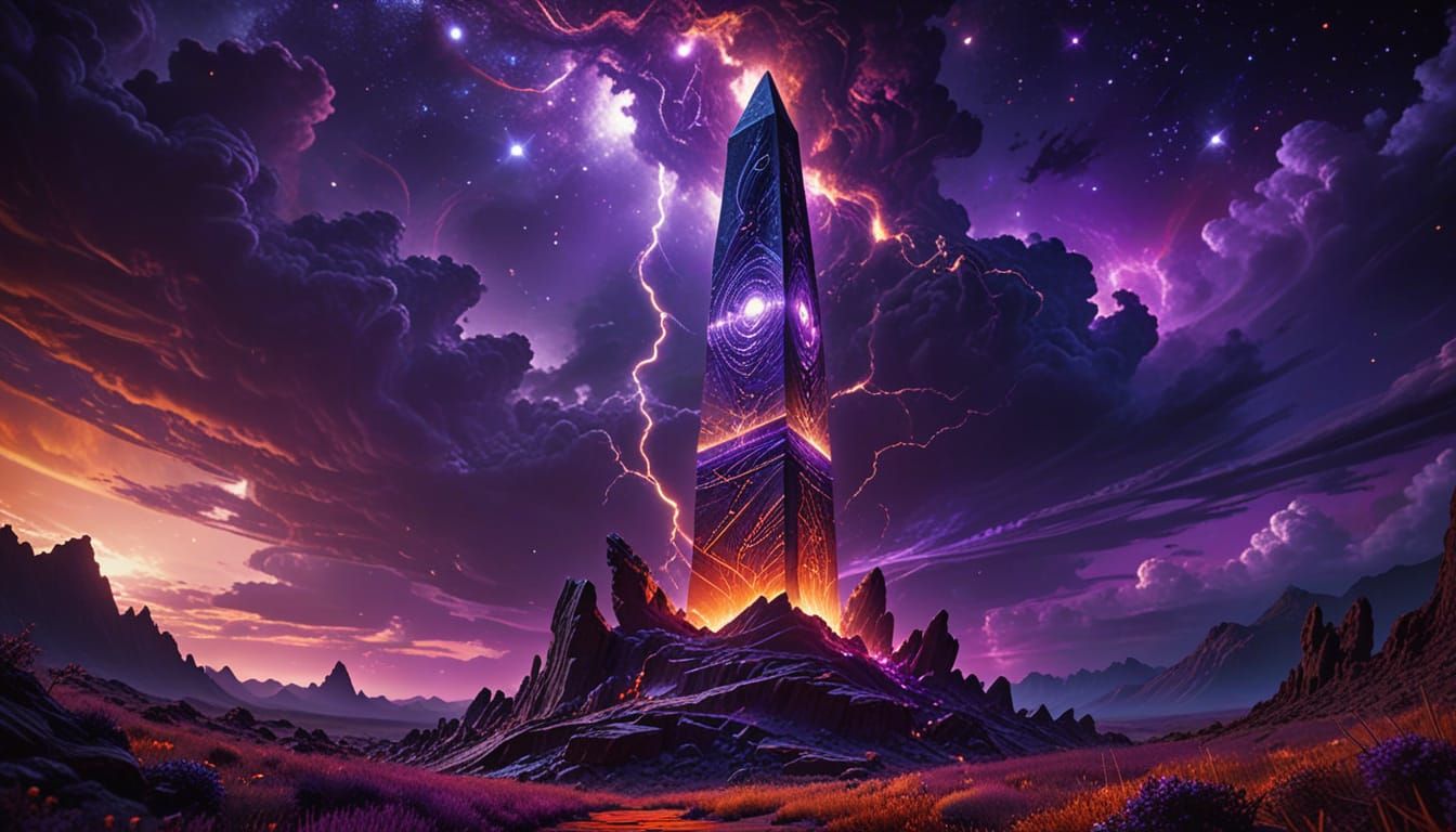 Ethereal Obelisk in Cosmic Landscape