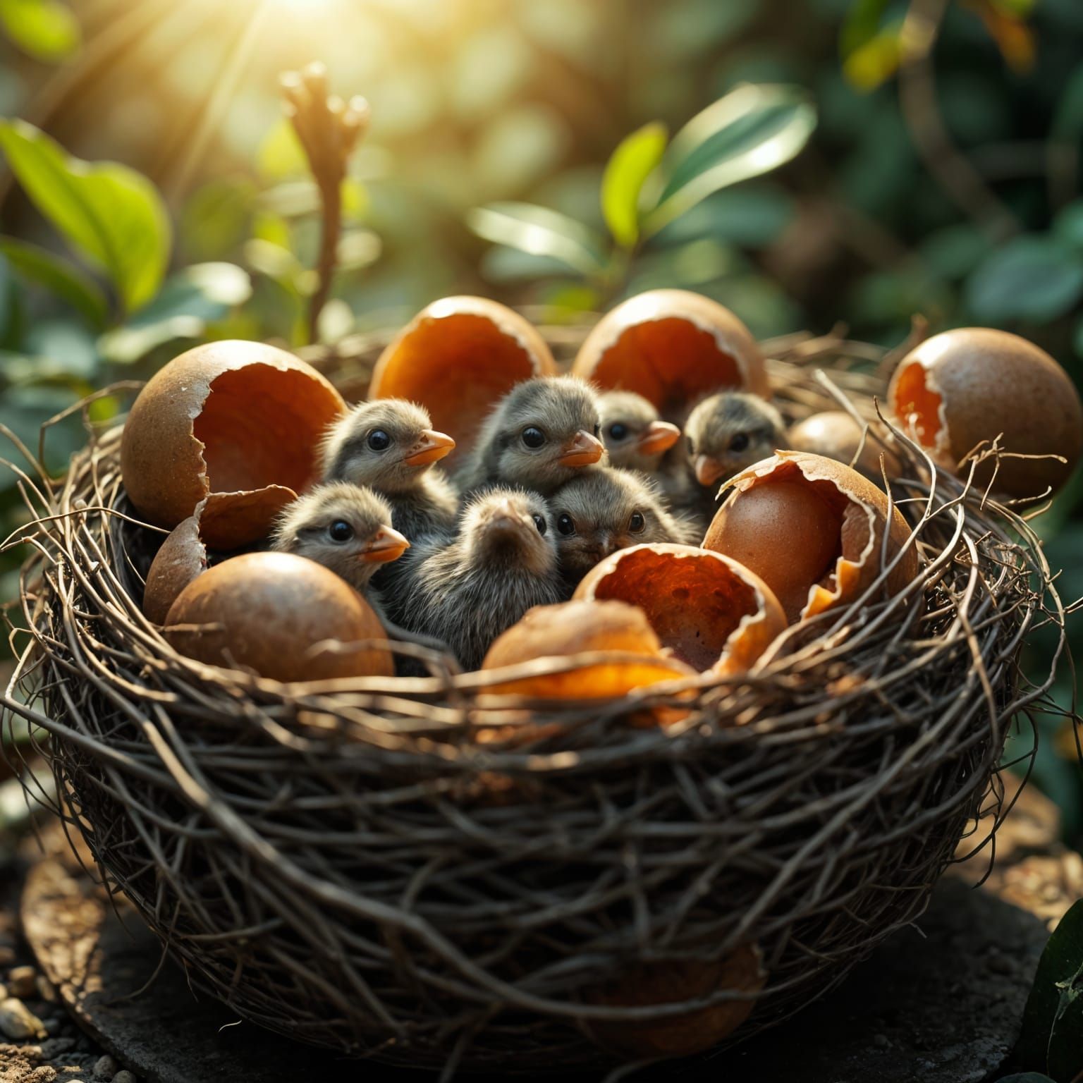 Baby Birds Hatching: Hyperrealistic Still Life