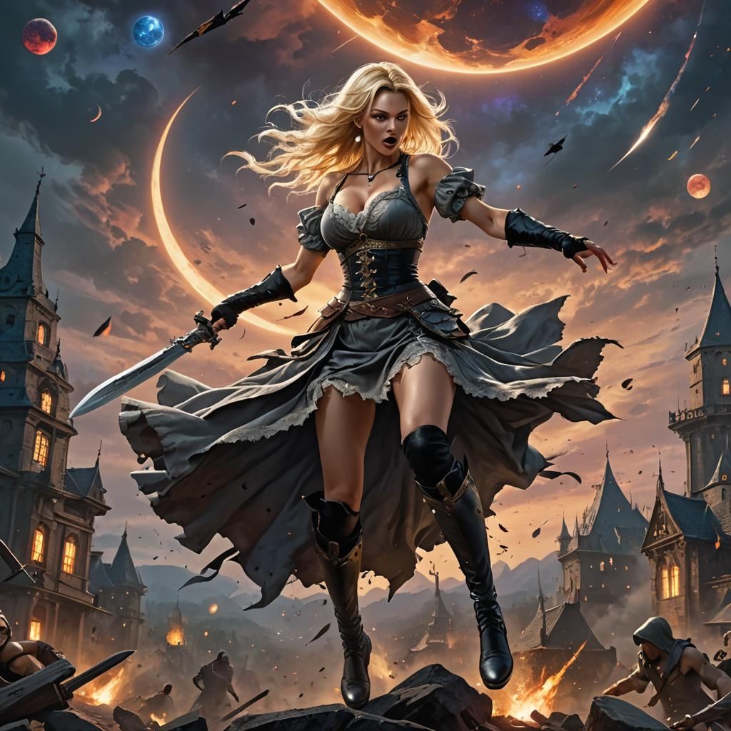 Fantasy Warrior Spinning Kick on Alien World