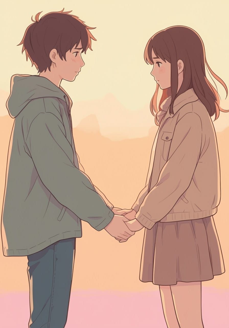 Romantic Couple Embracing in Whimsical Sunset