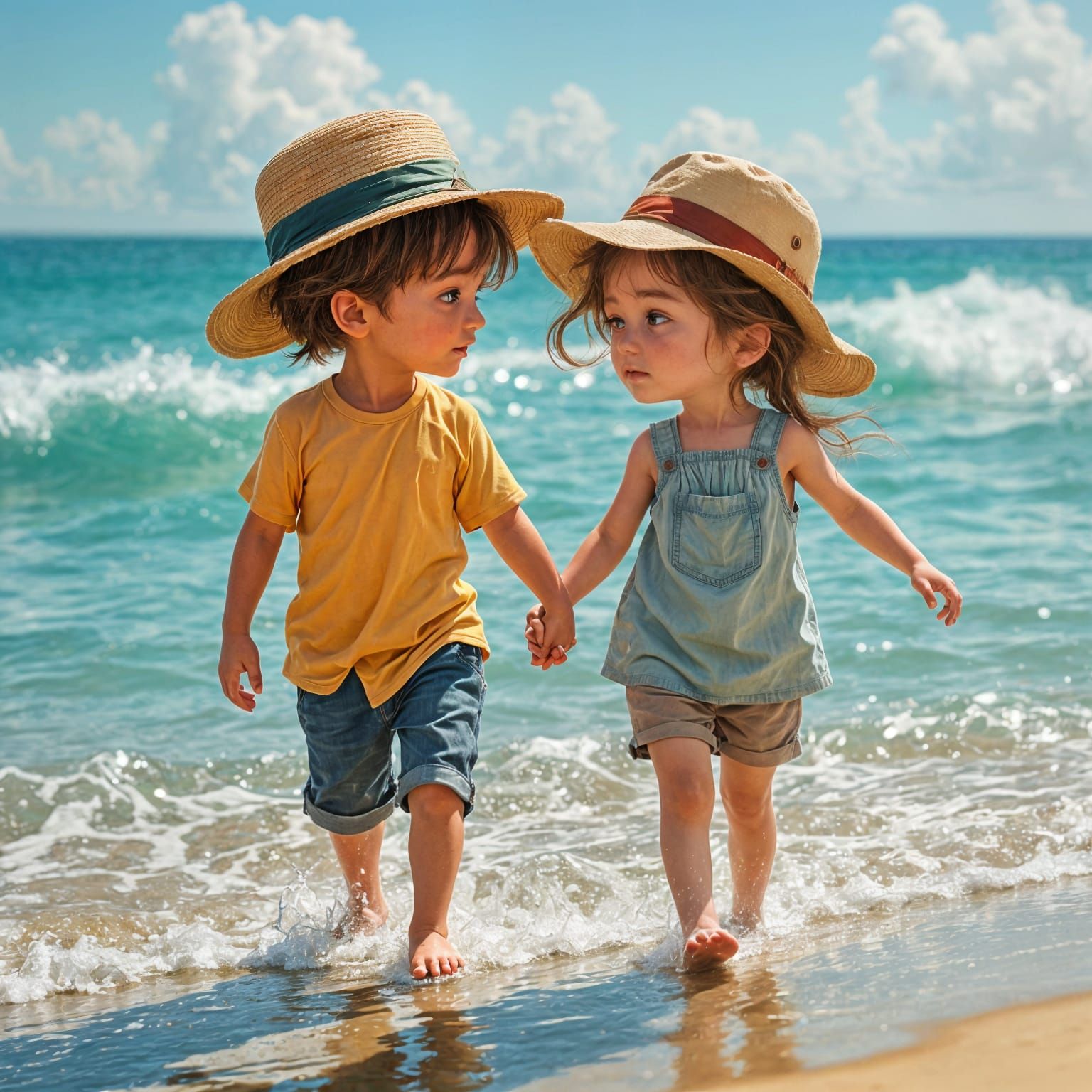 Boy and Girl Walking Together on Beach